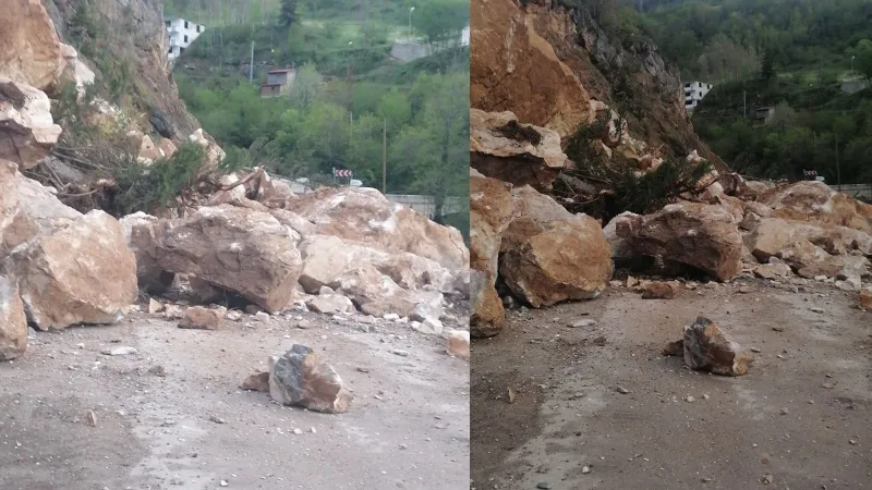 Giresun'da Şoke Eden Heyelan! Yol Kapandı, Hayat Durdu!